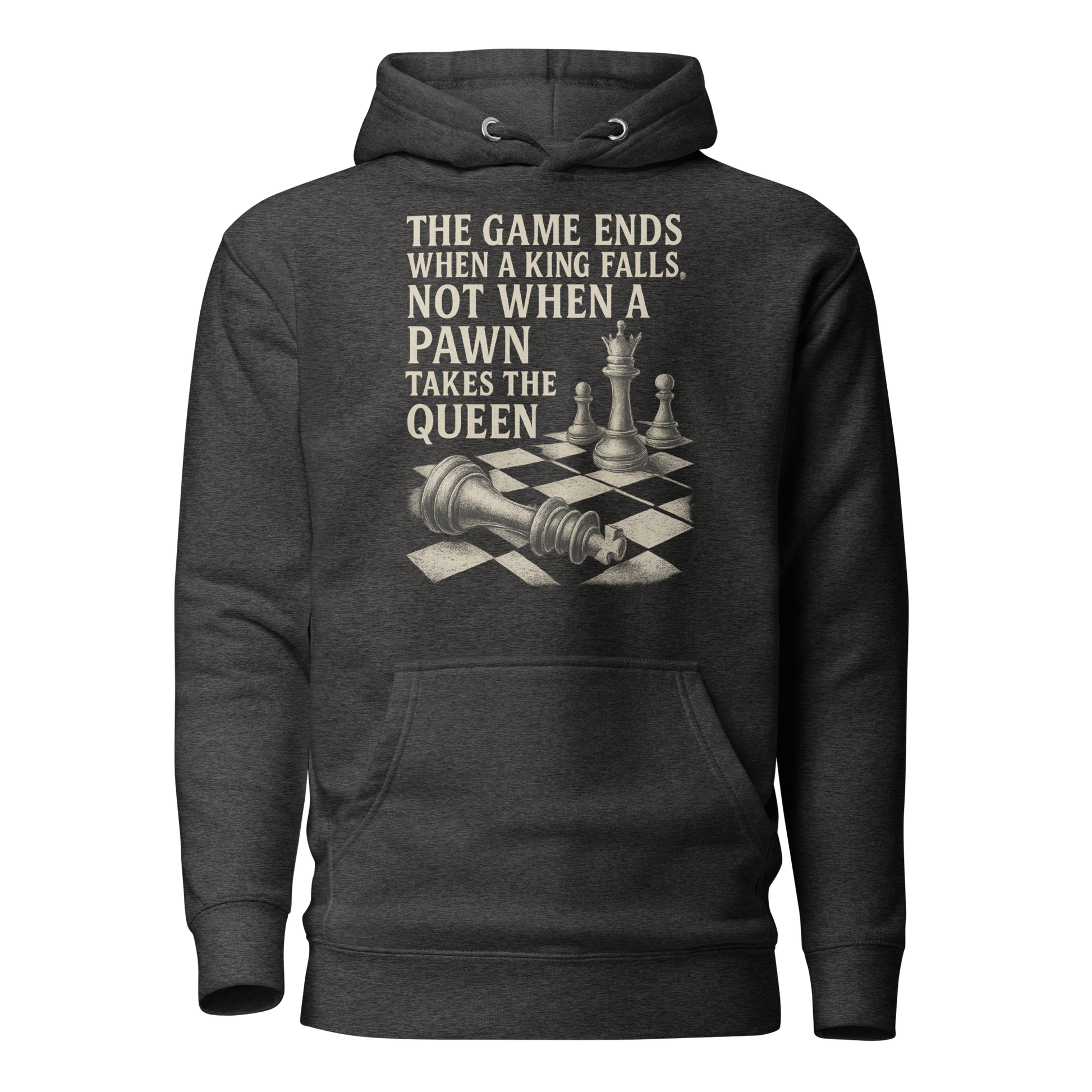 "The Game Ends When a King Falls" Chess Quote Hoodie – Black Streetwear