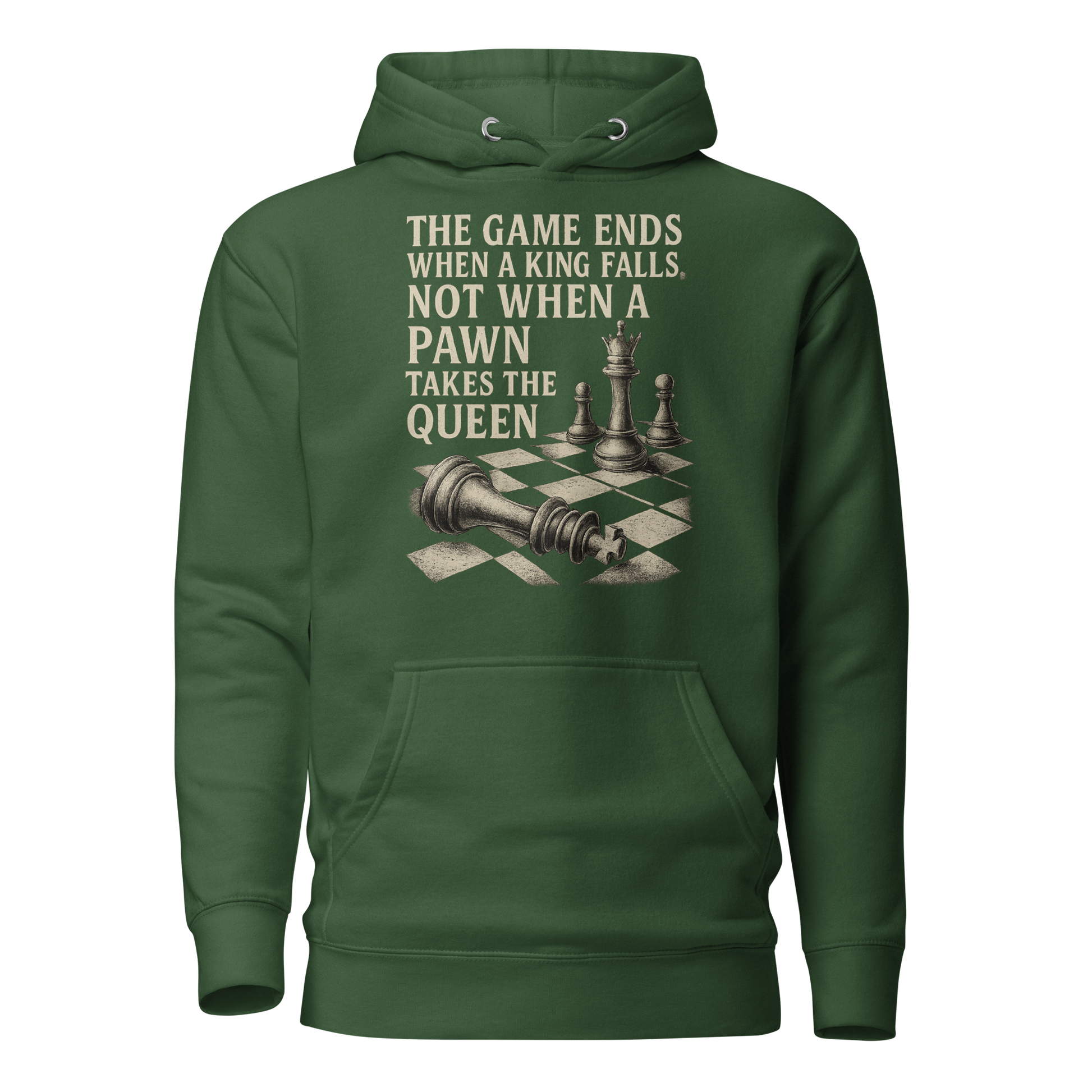 "The Game Ends When a King Falls" Chess Quote Hoodie – Black Streetwear