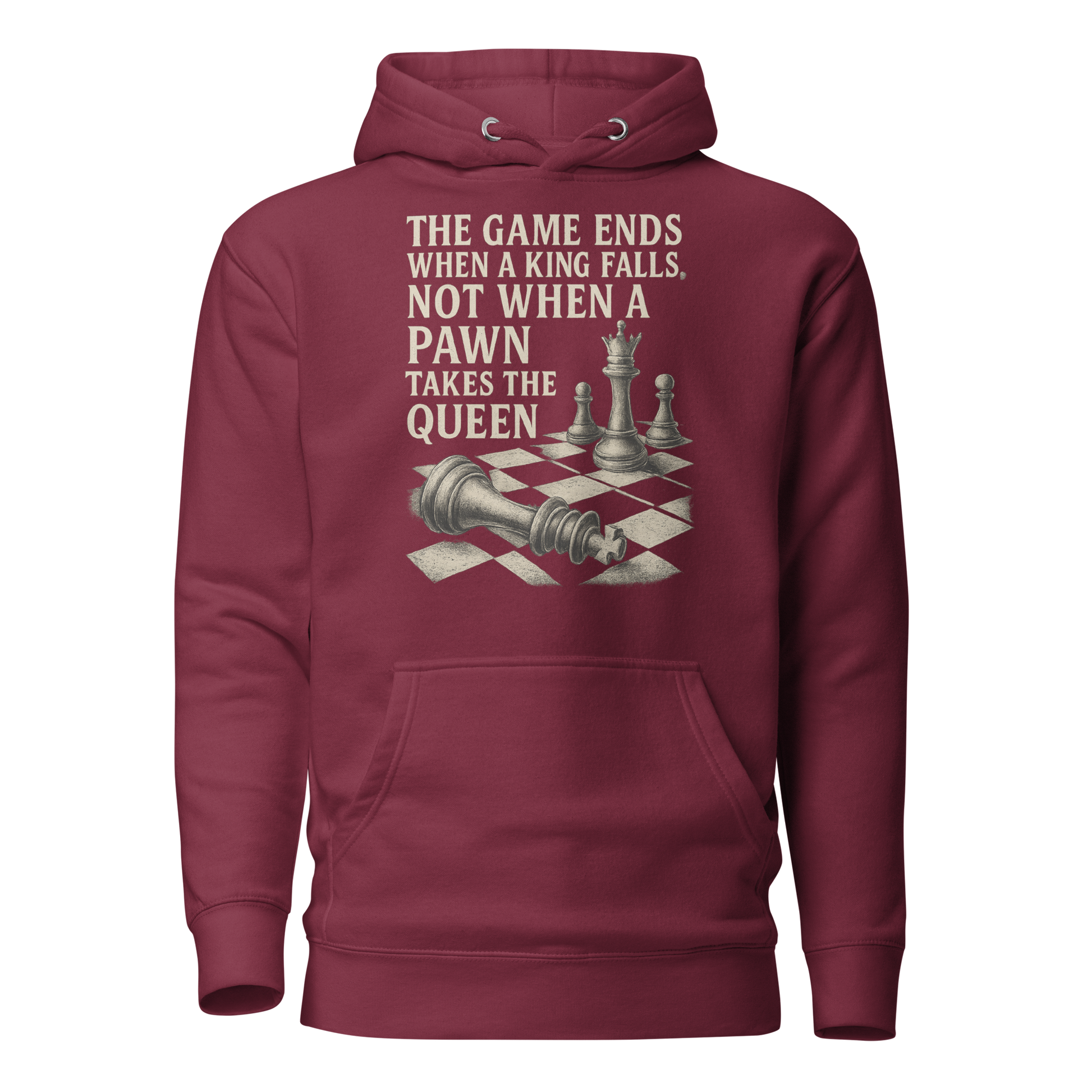 "The Game Ends When a King Falls" Chess Quote Hoodie – Black Streetwear