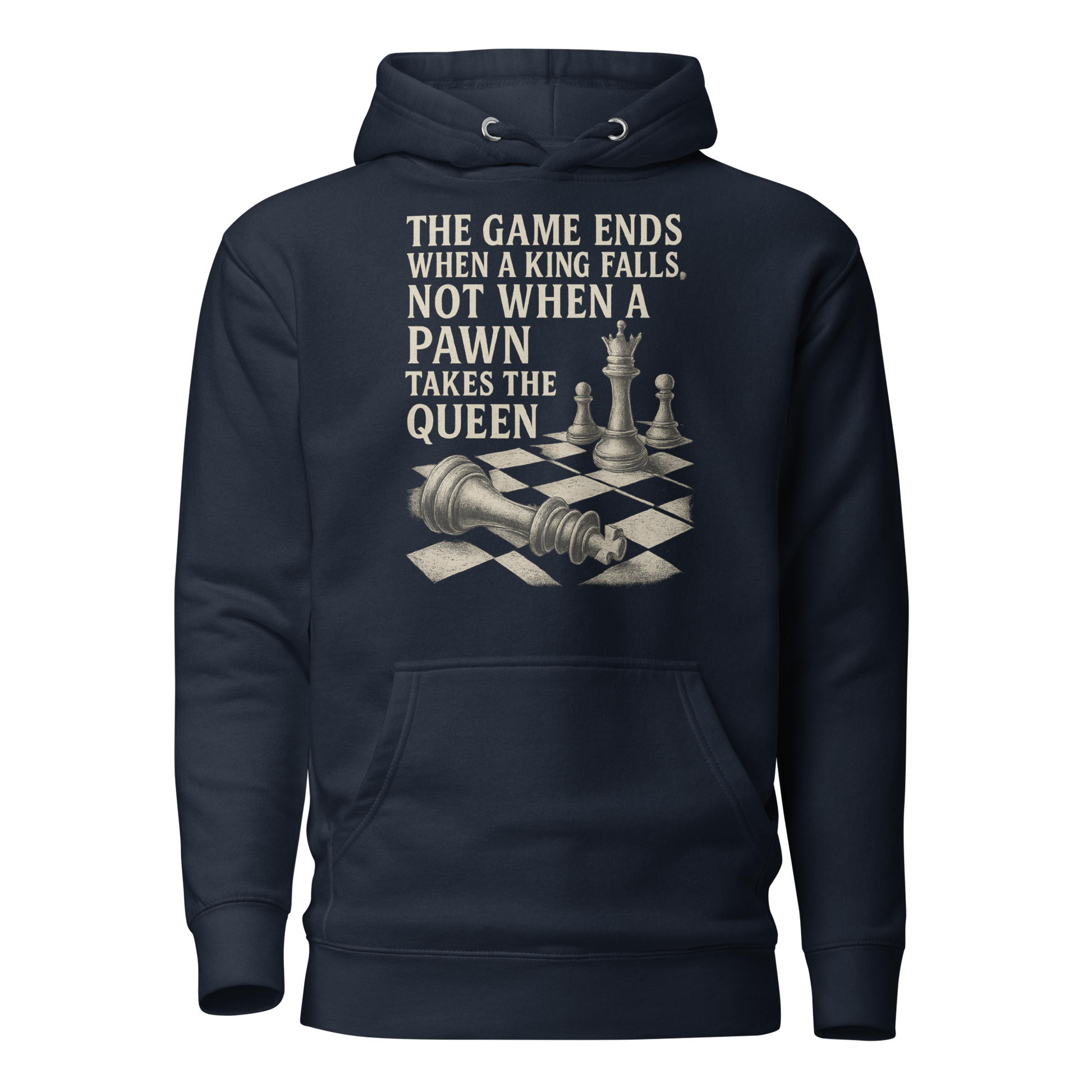 "The Game Ends When a King Falls" Chess Quote Hoodie – Black Streetwear