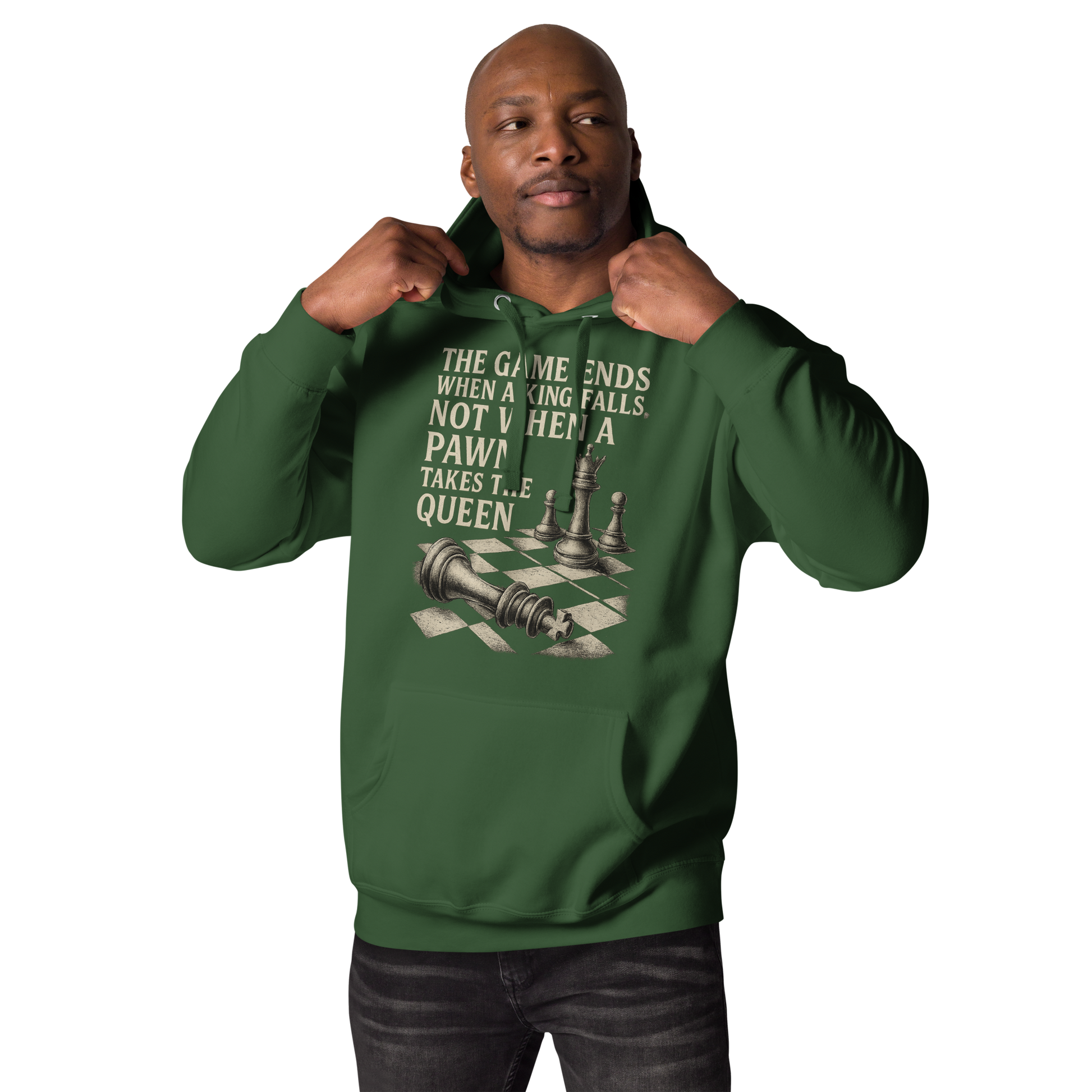 "The Game Ends When a King Falls" Chess Quote Hoodie - Black Streetwear